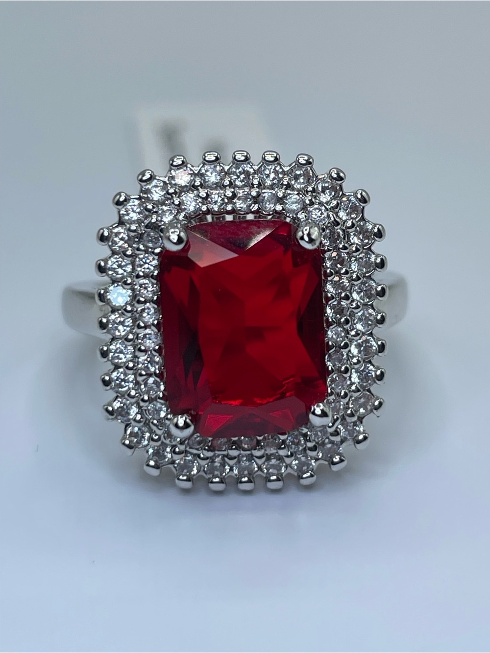 Swarovski Crystal Elements Ruby Red Crystal Halo Statement Ring Size 7.5